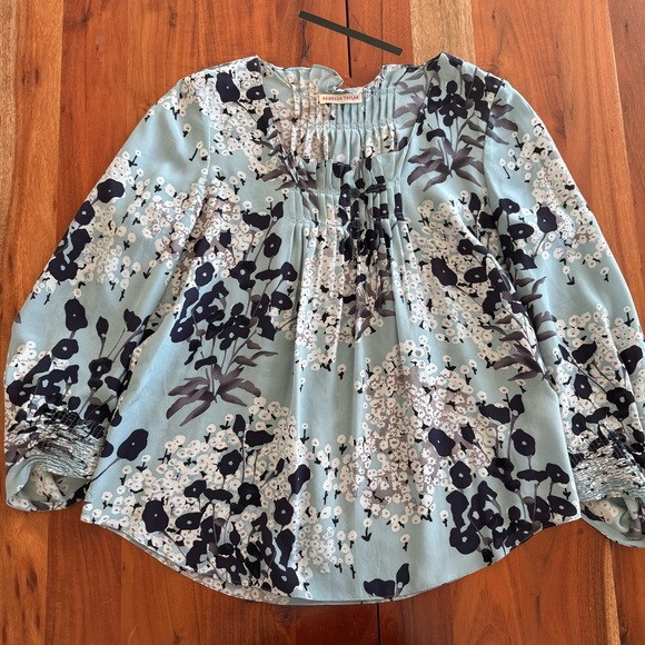 Rebecca Taylor Tops - Rebecca Taylor Floral Print Silk Blouse in Blue and White